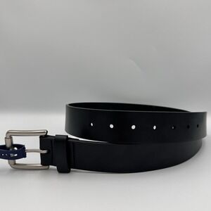 Club Room Belt Mens Small Black Silver Buckle Dress 30-32 Waist Faux Leather